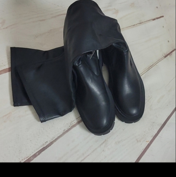 NWOT Zara Low Heeled Stretch Tall Boots TRF Black - Picture 6 of 9